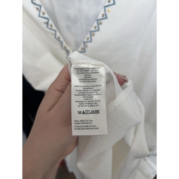 Free People Samson Embroidered Beaded Mini Dress In Ivory/Blue Low Back Cotton - Picture 11 of 12